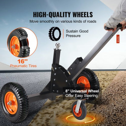 Justerbar Trailer Dolly, 1500lbs tungviktskapacitet, 2 i 1 Trailer Mover med 23,6''-35,4'' justerbar höjd & 2'' kula, 16'' pneumatiska däck och universalhjul, för RV-släp för rörlig bil |  EU