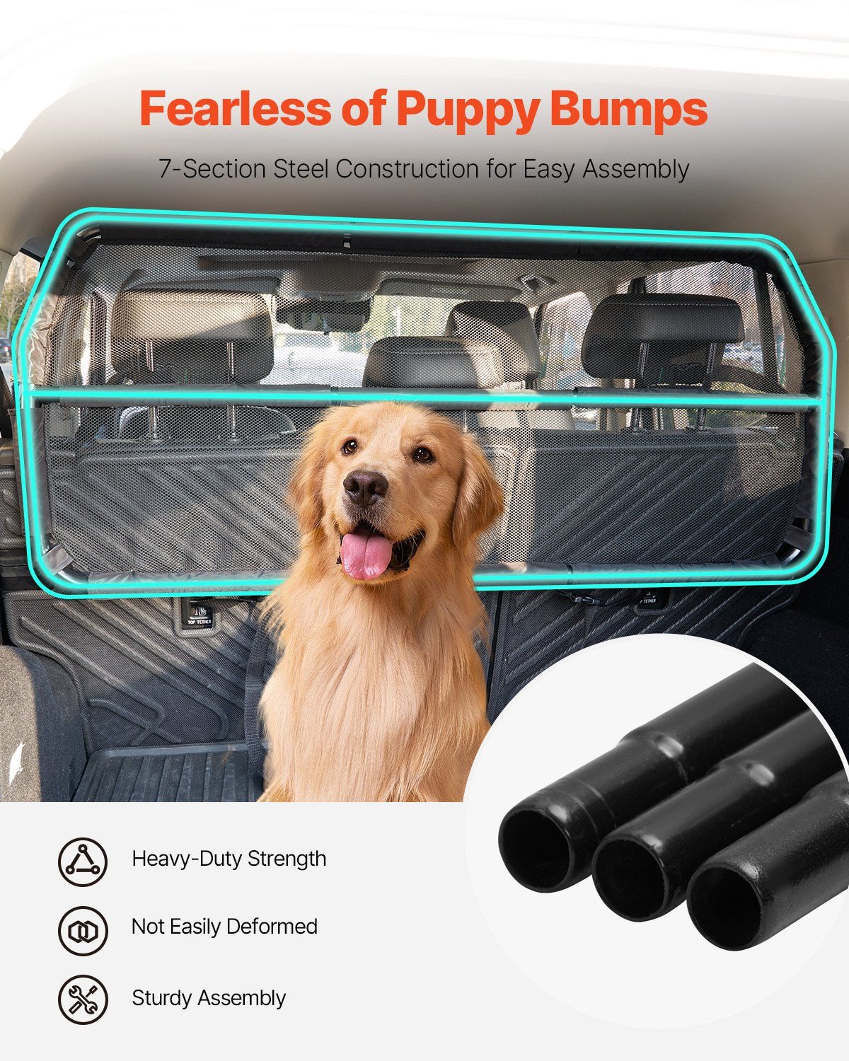 Dog Car Barrier 46" Wide Car Divider for Cargo Area Vehicle Pet Barrier