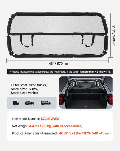 Dog Car Barrier 46" Wide Car Divider for Cargo Area Vehicle Pet Barrier