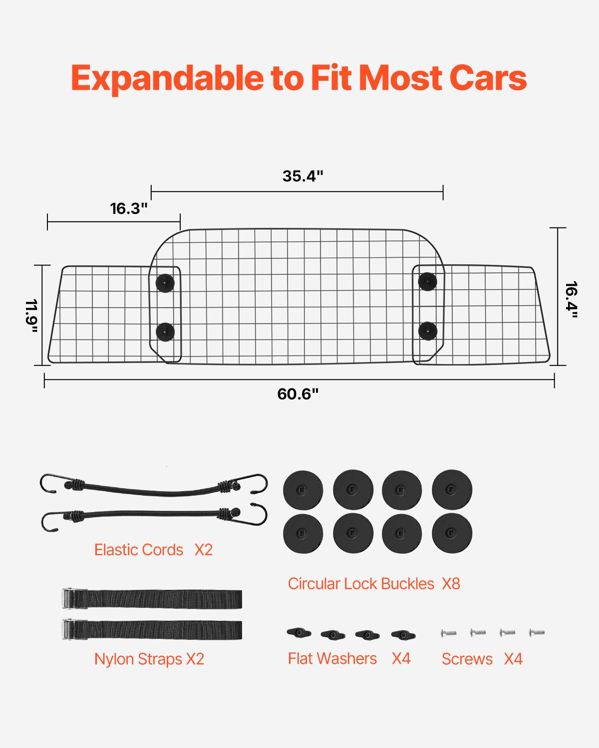 Dog Car Barrier 35.4"-60.6" Adjustable Pet Divider Gate for Cargo Space