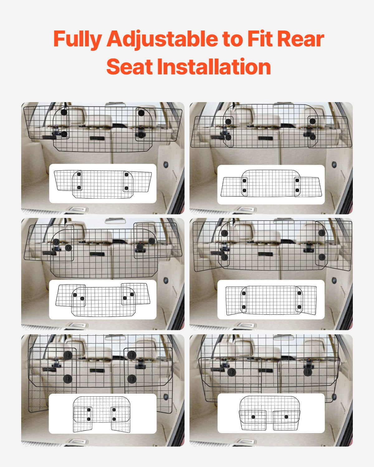 Dog Car Barrier 35.4"-60.6" Adjustable Pet Divider Gate for Cargo Space