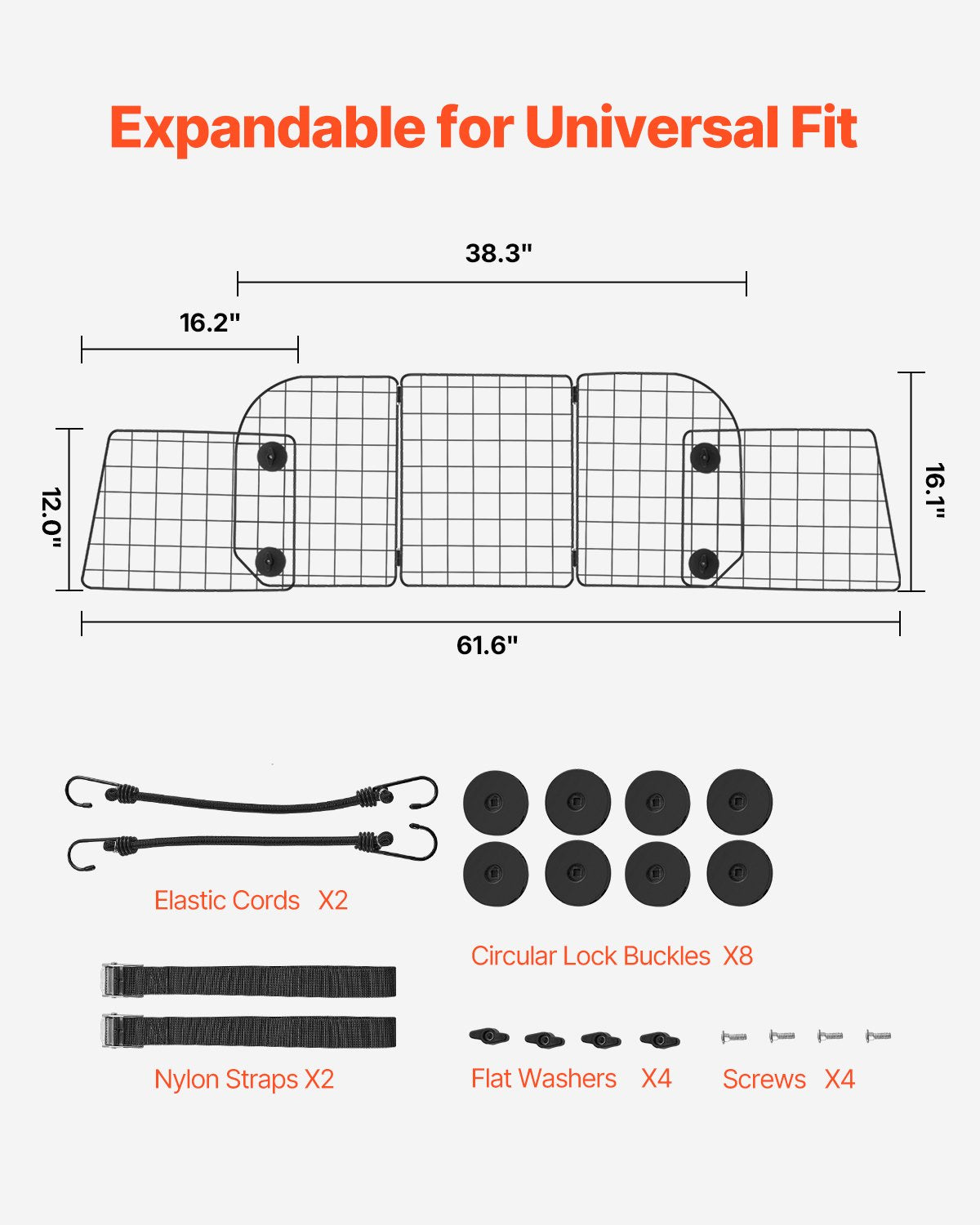 Dog Car Barrier 38.5"-61.6" Adjustable Pet Divider for Cargo Space