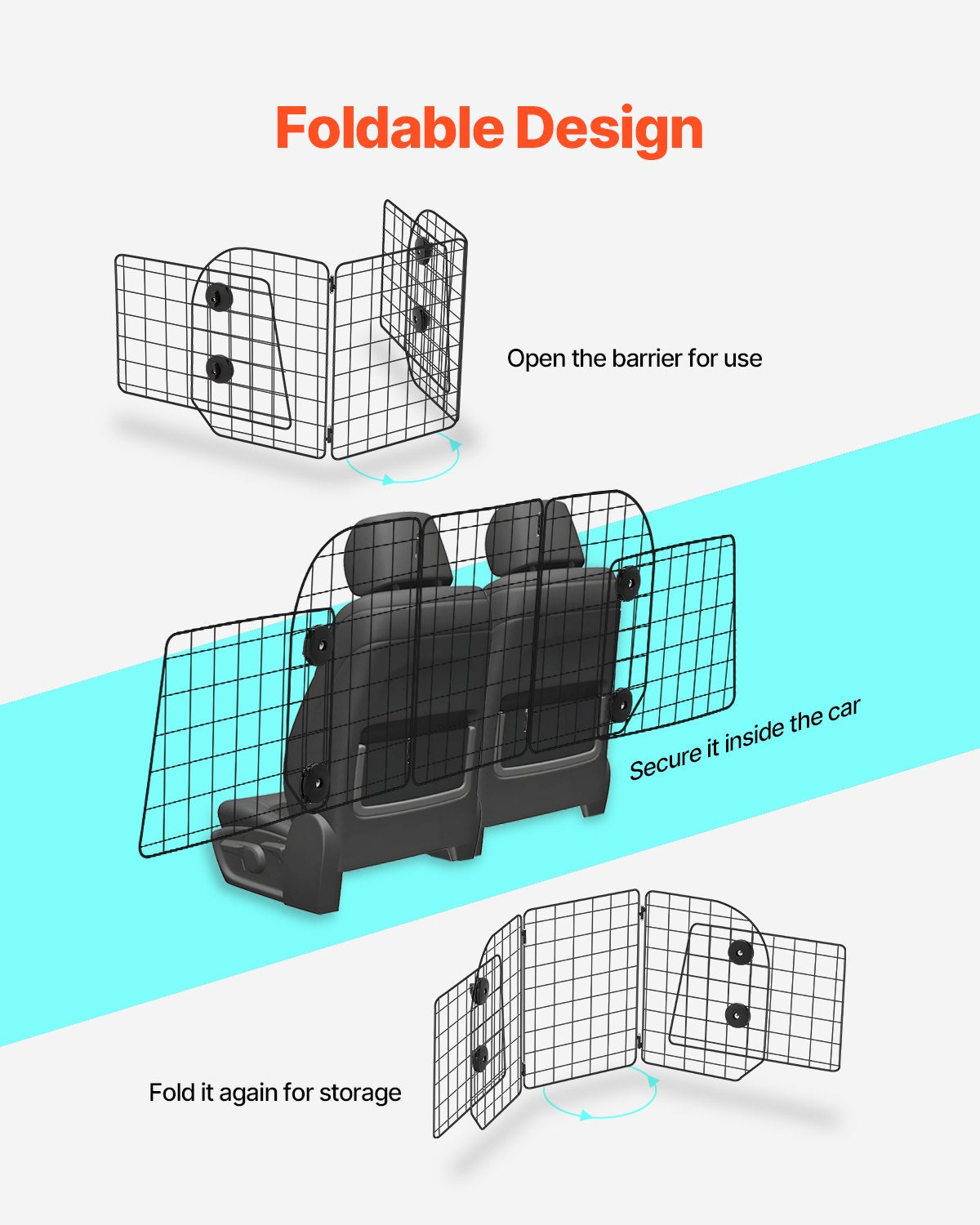Dog Car Barrier 38.5"-61.6" Adjustable Pet Divider for Cargo Space
