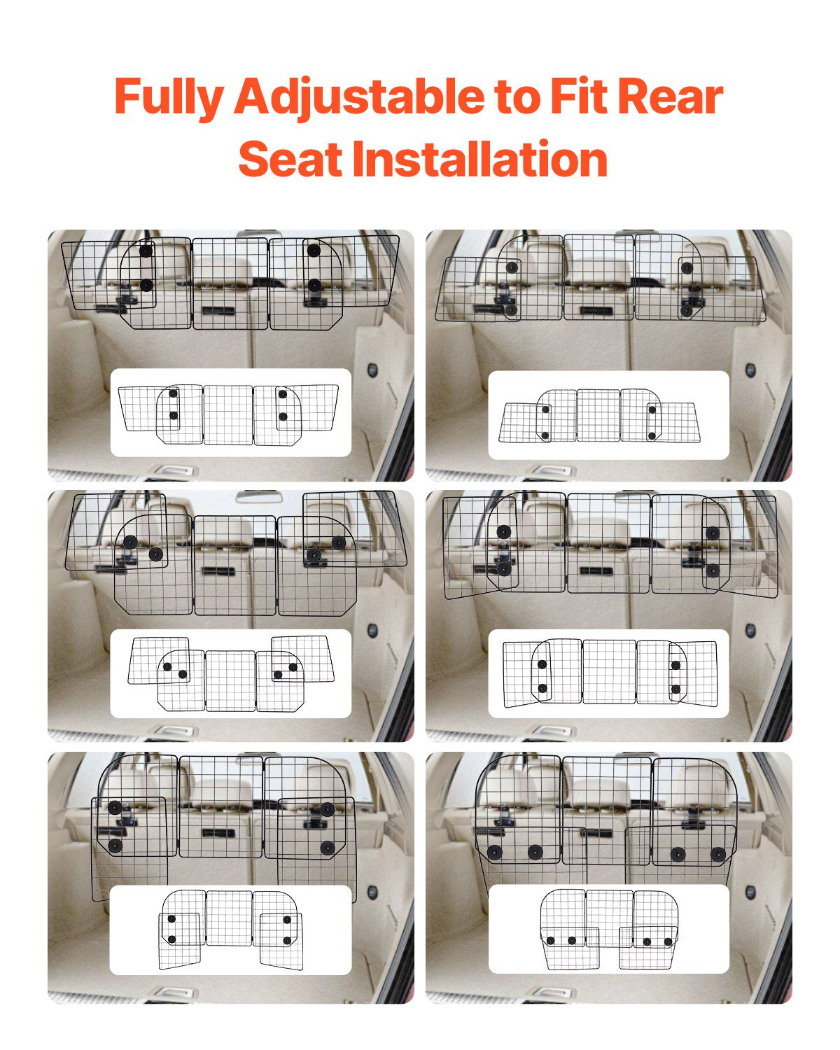Dog Car Barrier 38.5"-61.6" Adjustable Pet Divider for Cargo Space
