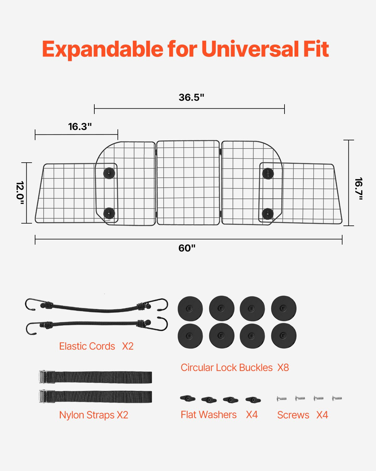 Dog Car Barrier 36.6"-60" Adjustable Pet Divider for Cargo Space