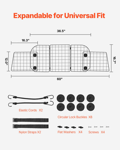 Dog Car Barrier 36.6"-60" Adjustable Pet Divider for Cargo Space