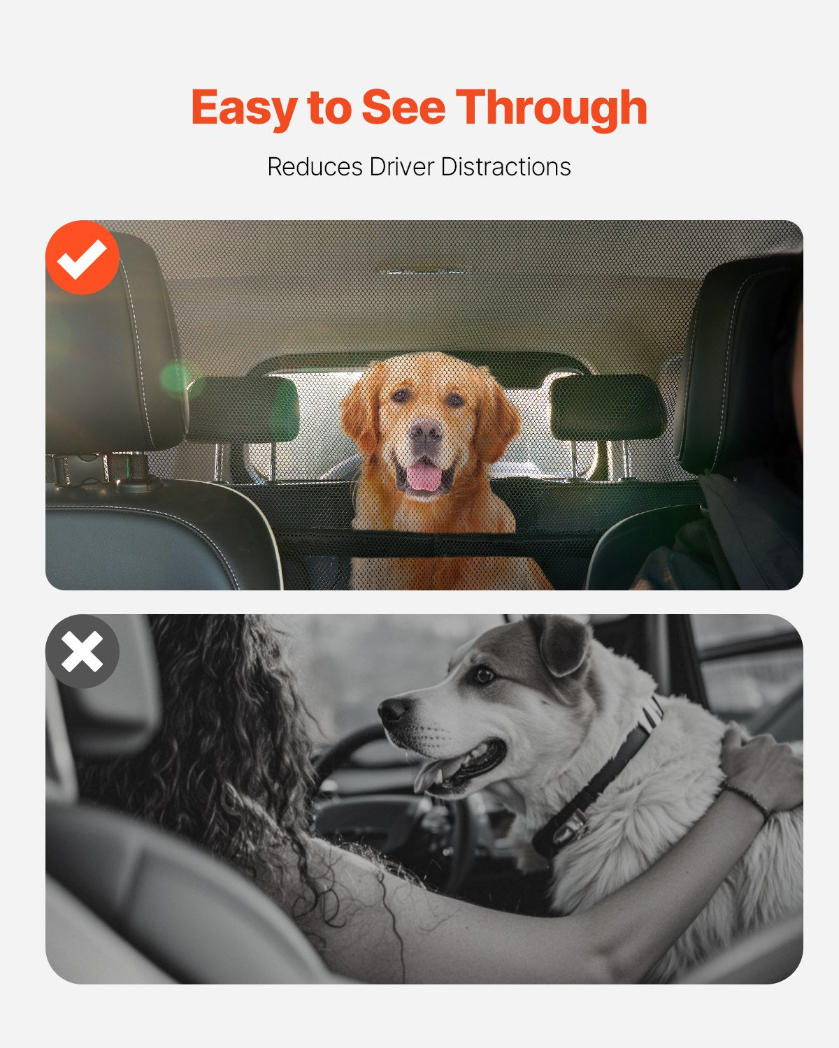 Dog Car Barrier 50" Wide Front Seats Installation Car Divider for SUVs