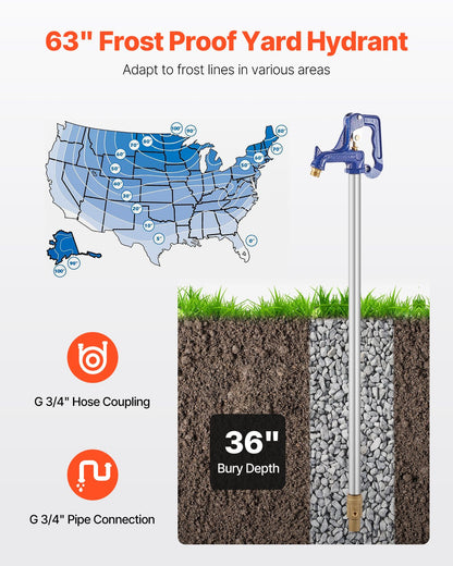 Frost Proof Yard Hydrant 63'' Length 36" Bury Deep Heavy Duty Cast Iron
