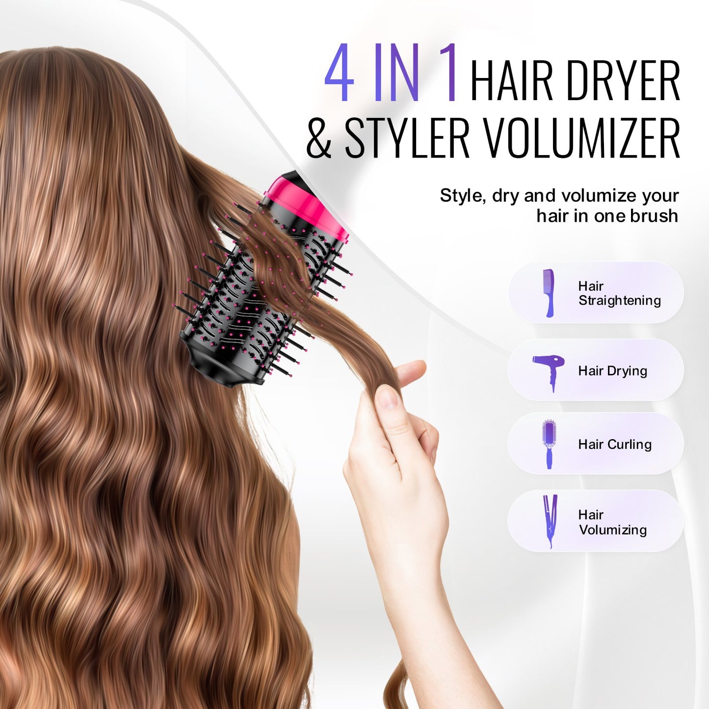 Hair Dryer Brush Ionic Hair Dryer and Styler with 65mm Oval Barrel