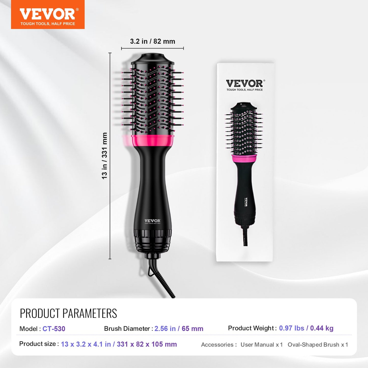 Hair Dryer Brush Ionic Hair Dryer and Styler with 65mm Oval Barrel