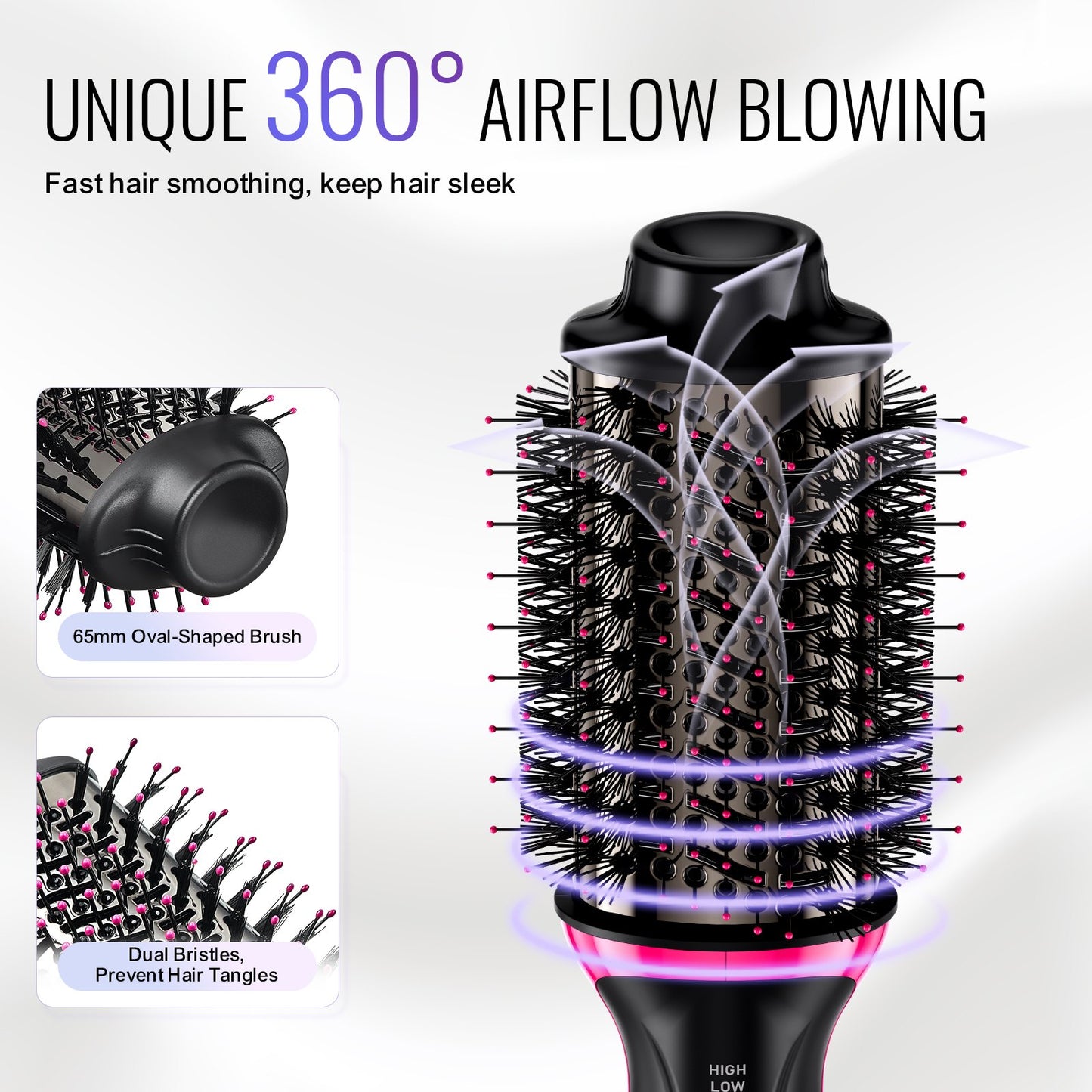 Hårfönborste Ionic Hair Styler Volumizer med 65 mm ovalt fat