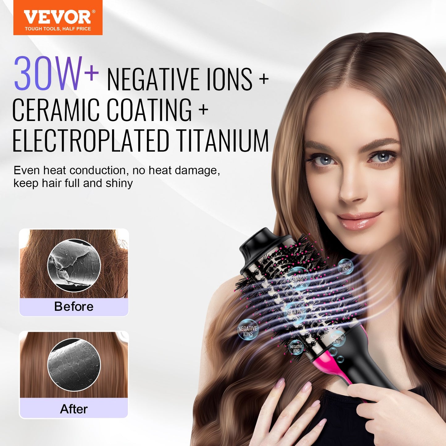 Hårfönborste Ionic Hair Styler Volumizer med 75 mm ovalt fat