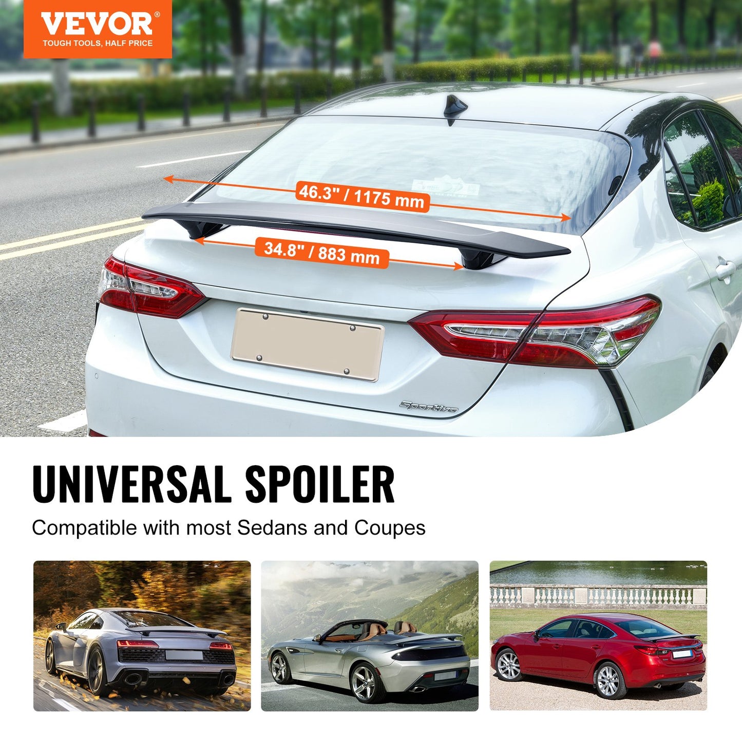GT Wing Autospoiler, 46,3 Zoll Universalspoiler, Kompatibel mit den meisten Limousinen und Coupés, Hochfestes ABS-Material, Auto Heckspoilerflügel, Racing Spoiler BGW/JDM Drift Glossy Black