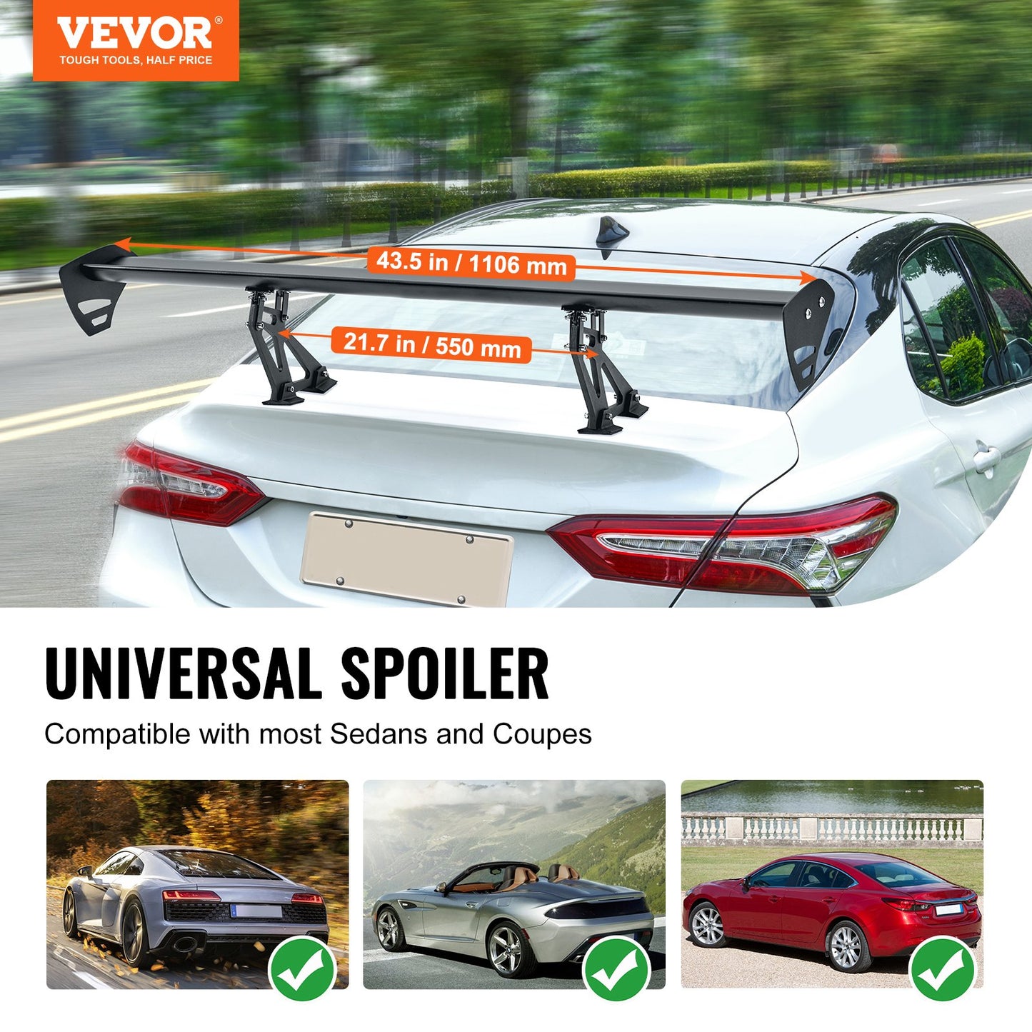 Universal Rear Spoiler GT Style Justerbar Trunk Wing Car Racing 43,3''