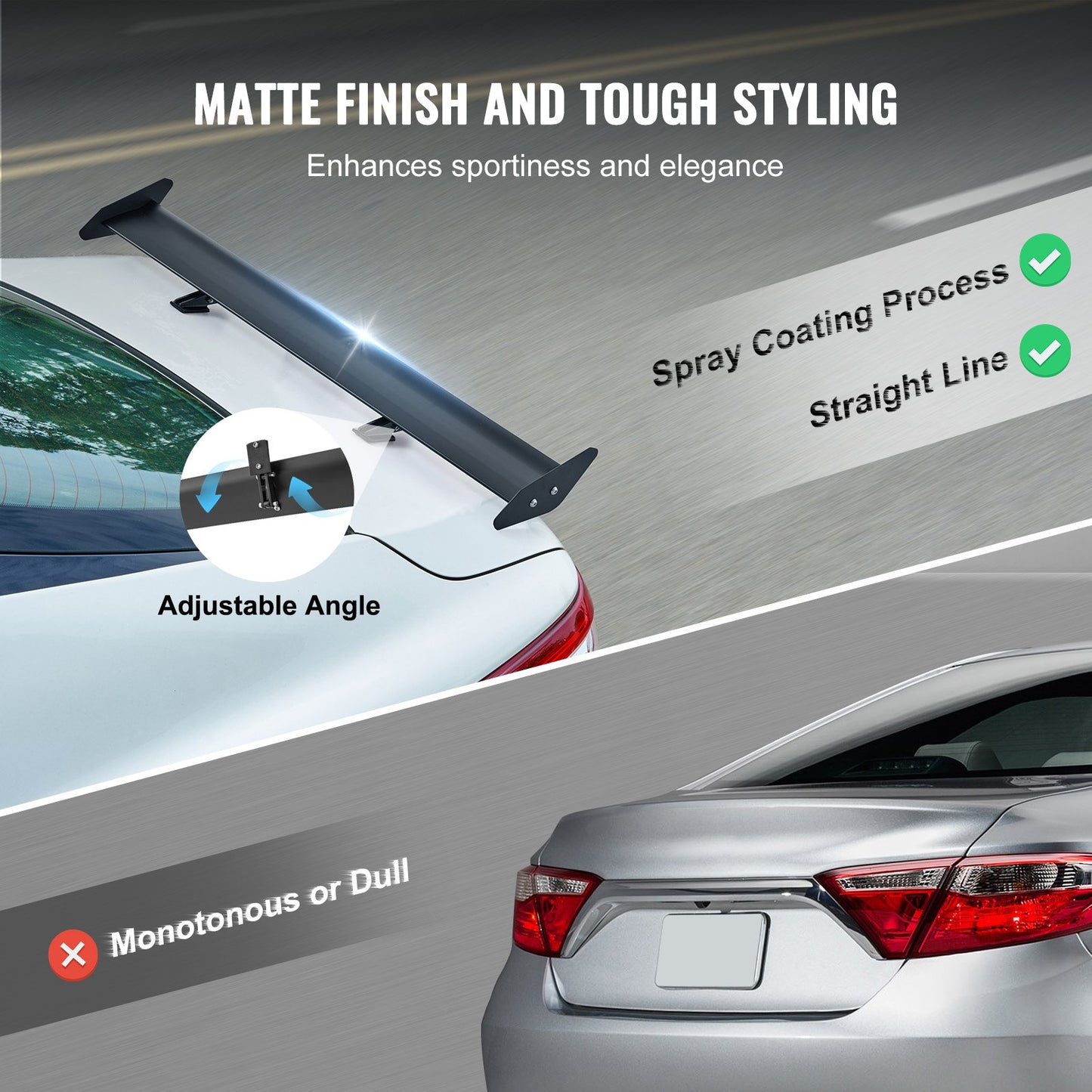 GT Wing Car Spoiler, 43.3 Inch Universal Spoiler with Single Deck, Adjustable Lightweight Aluminum, Car Rear Spoiler Wing, Racing Spoiler BGW/JDM Drift Black