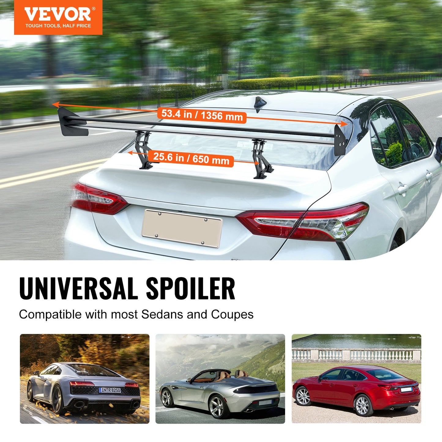 Universal Rear Spoiler GT Style Justerbar Trunk Wing Car Racing 53.1''
