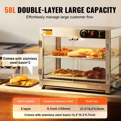 2-Tier Commercial Food Warmer Display Countertop Pizza Cabinet with Lights