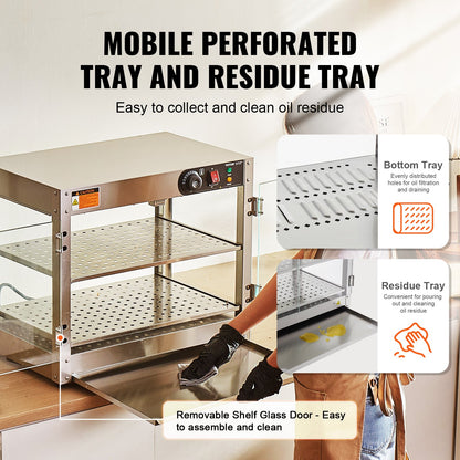 2-Tier Commercial Food Warmer Display Countertop Pizza Cabinet with Lights