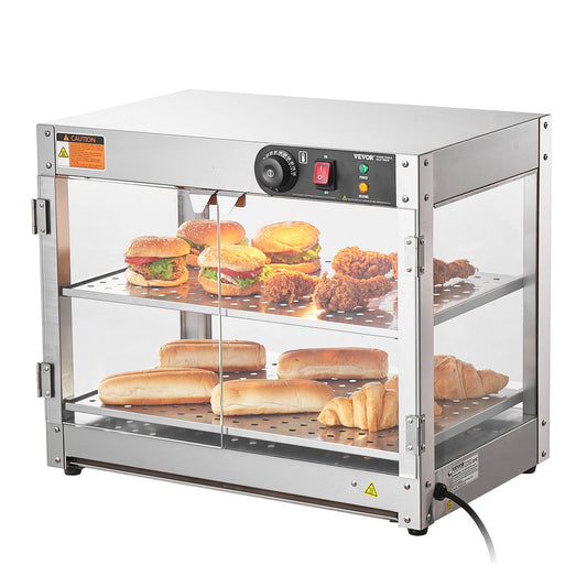 2-Tier Commercial Food Warmer Display Countertop Pizza Cabinet with Lights