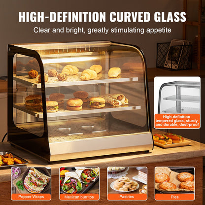 2-Tier Commercial Food Warmer Display Countertop Pizza Cabinet with Tongs
