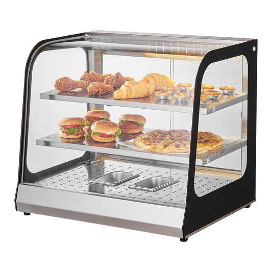 2-Tier Commercial Food Warmer Display Countertop Pizza Cabinet with Tongs
