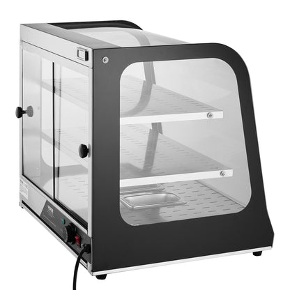 2-Tier Commercial Food Warmer Display Countertop Pizza Cabinet with Tongs