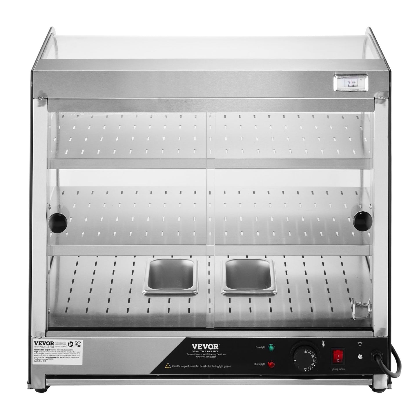 2-Tier Commercial Food Warmer Display Countertop Pizza Cabinet with Tongs