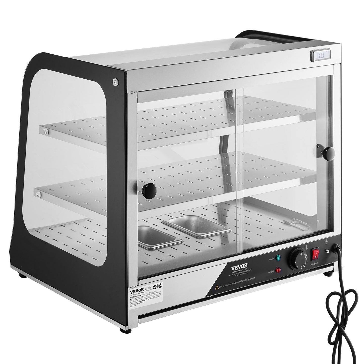 2-Tier Commercial Food Warmer Display Countertop Pizza Cabinet with Tongs
