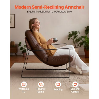 Accentfåtölj Modern PU-läderfåtölj med metallram Vardagsrum Brun |  EU