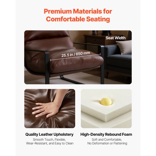 Accentfåtölj Modern PU-läderfåtölj med metallram Vardagsrum Brun |  EU