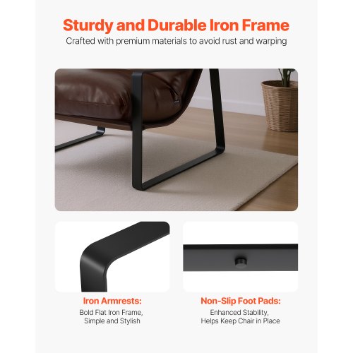 Accentfåtölj Modern PU-läderfåtölj med metallram Vardagsrum Brun |  EU