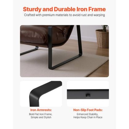 Accentfåtölj Modern PU-läderfåtölj med metallram Vardagsrum Brun |  EU