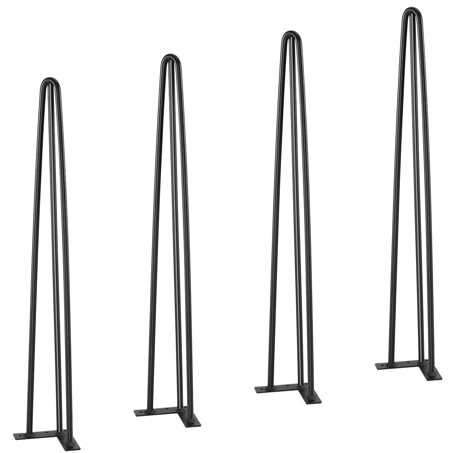 Hårnålsbordsben 0,7M, Set med 4 skrivbordsben 408,2KG Lastkapacitet, Hårnålsbordsben 3 stavar för skrivbordsstolar Bänk Matsalsbord, massivt kolstål Kraftiga möbler Ben Svart