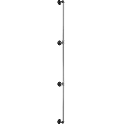 Pipe Stair Handrail, 9FT Stair Handrail, 440LBS Load Capacity Carbon Steel Pipe Handrail, Industrial Pipe Handrail with Wall Mount Support, Round Corner Wall Handrails for Indoor, Outdoor