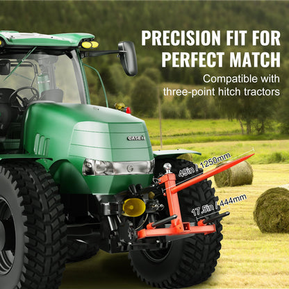 49" hay spear, bale spear 1600lbs load capacity, three point tractor attachment with 2 x 17.5" stabilizer spears, quick attach nail forks