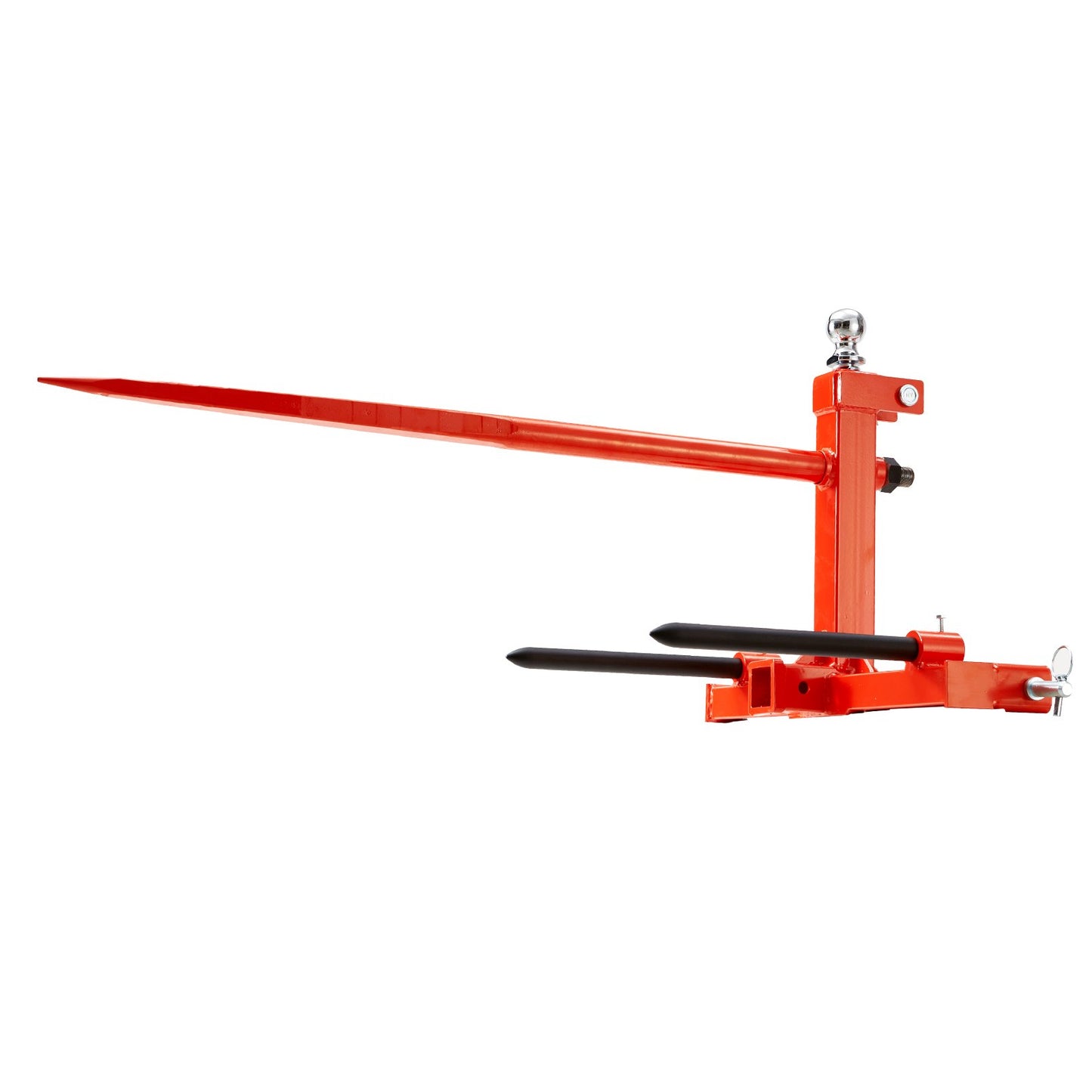 49" hay spear, bale spear 1600lbs load capacity, three point tractor attachment with 2 x 17.5" stabilizer spears, quick attach nail forks