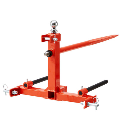 49" hay spear, bale spear 1600lbs load capacity, three point tractor attachment with 2 x 17.5" stabilizer spears, quick attach nail forks