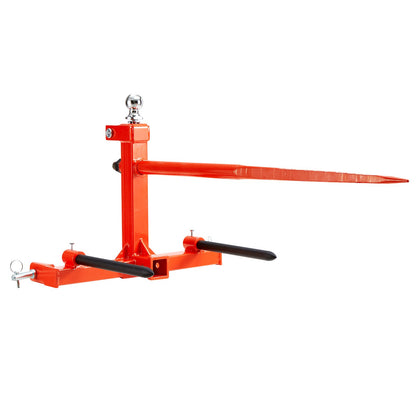 49" hay spear, bale spear 1600lbs load capacity, three point tractor attachment with 2 x 17.5" stabilizer spears, quick attach nail forks