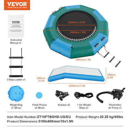 10ft inflatable water trampoline swimming platform bounce with slide at pool lake