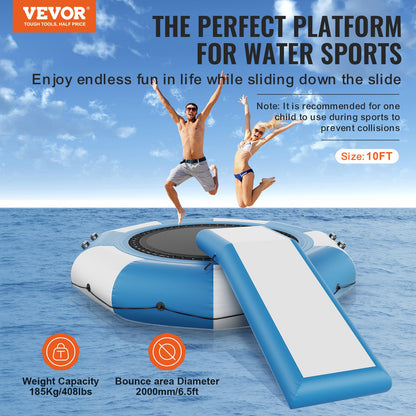 10ft inflatable water trampoline swimming platform bounce with slide at pool lake