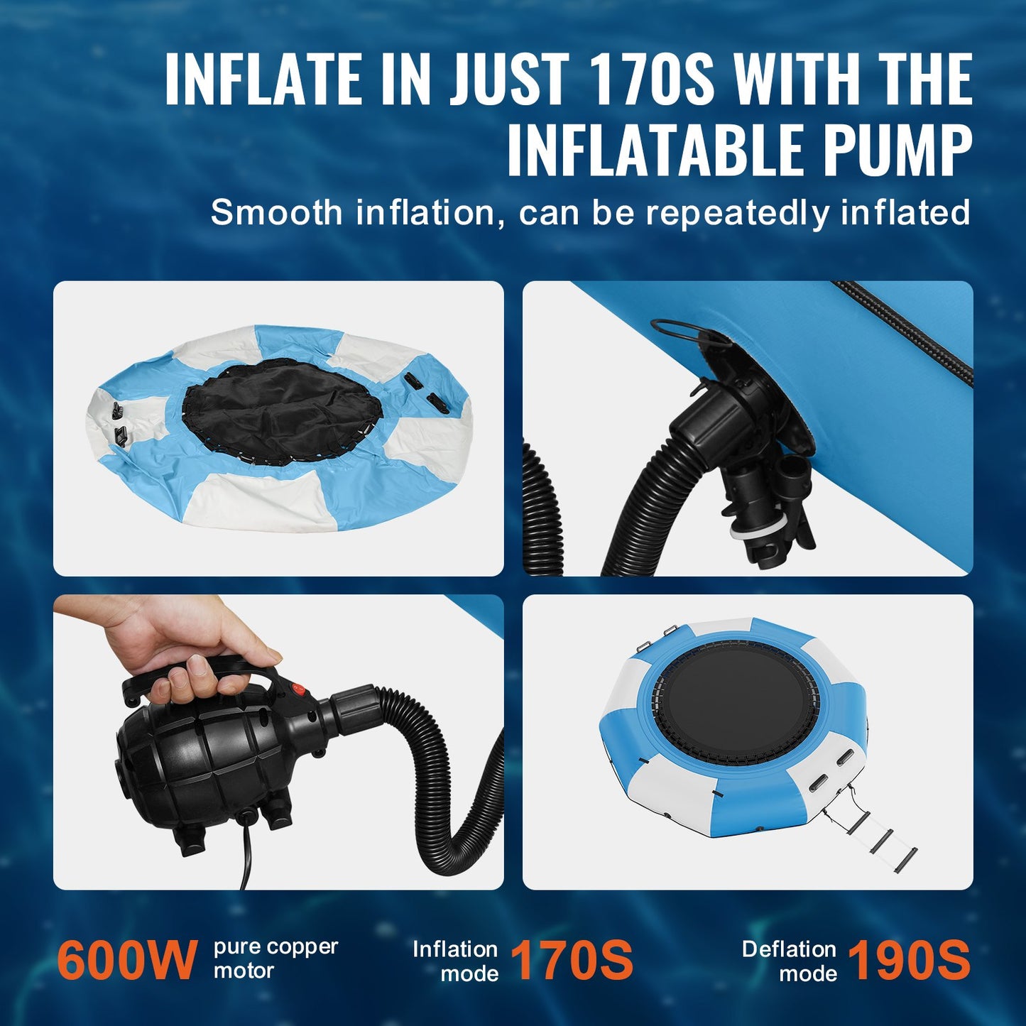 10ft inflatable water trampoline swimming platform bounce with slide at pool lake
