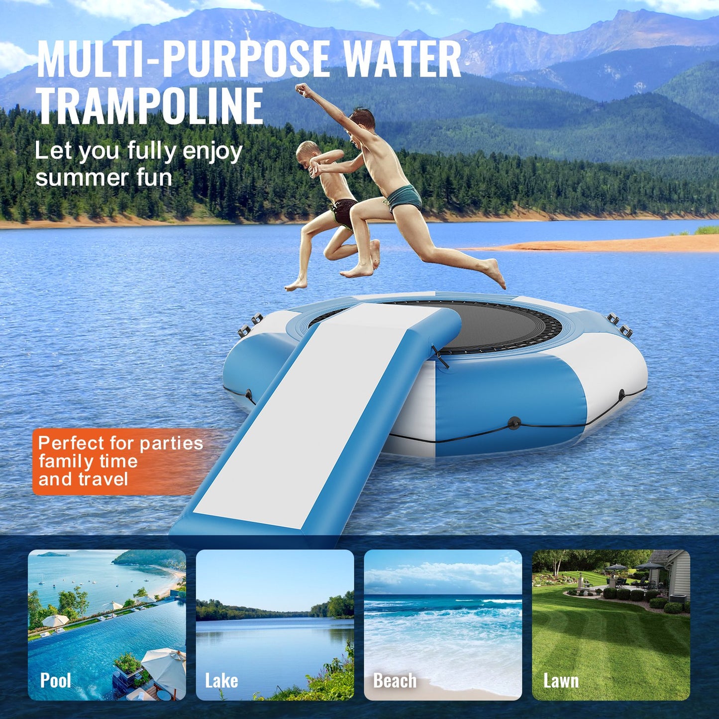 10ft inflatable water trampoline swimming platform bounce with slide at pool lake
