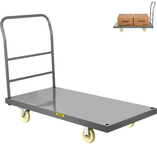 Plattformwagen, 2000 lbs Tragkraft, Stahl-Pritschenwagen, 47" Länge x 24" Breite x 32" Höhe, Flachwagen, Handwagen mit 5" Nylonrädern, Hochleistungs-Mehrzweck-Schiebekarren zum Transport von Gepäck