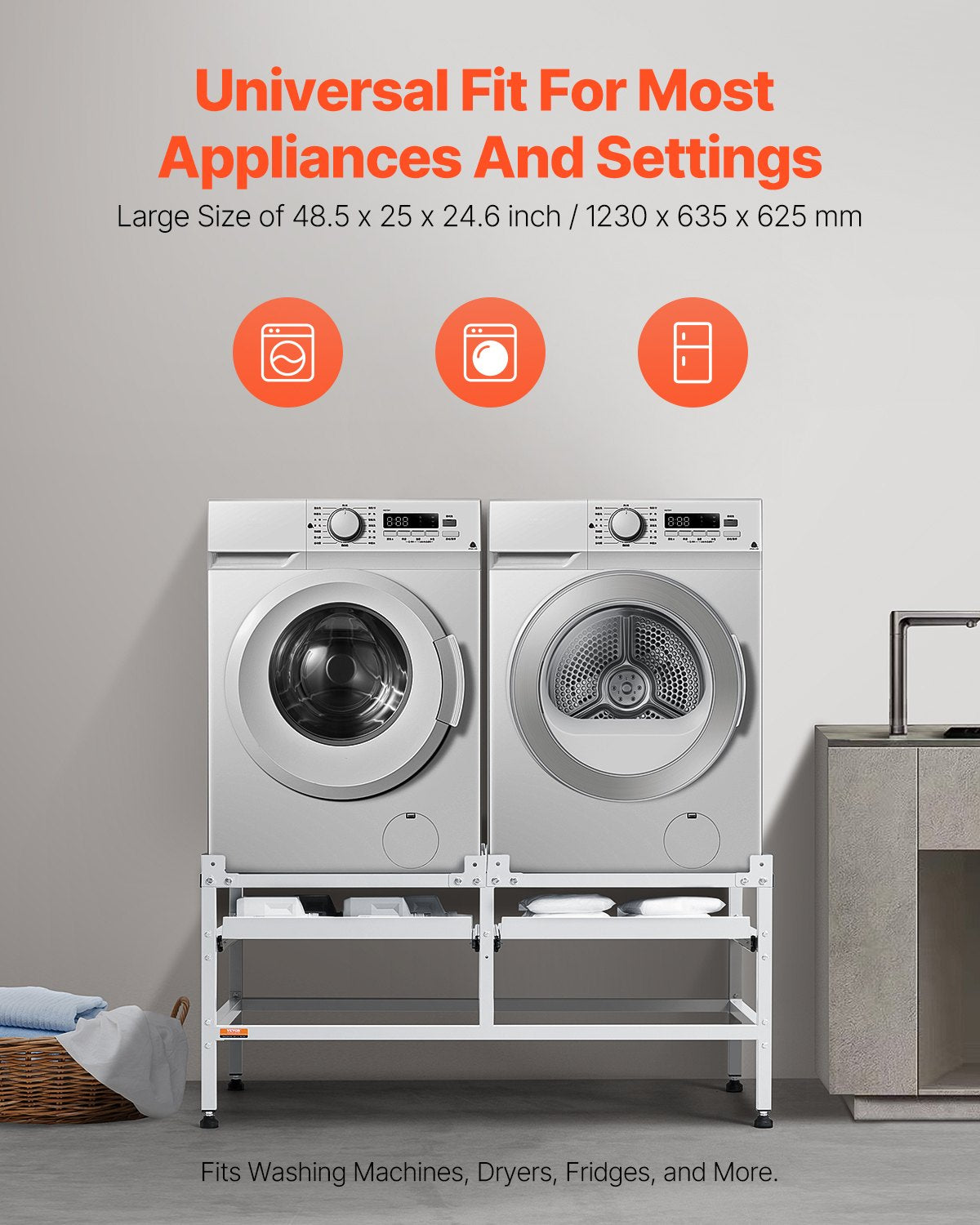 Tvättmaskinsstativ piedestal 48,5x25 tum 590LB med dubbelbricka