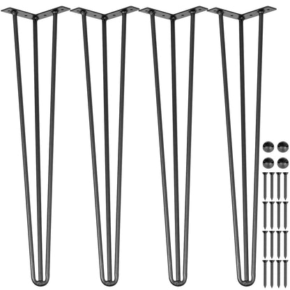 Hairpin Table Legs 16 Inch Black Set of 4 Desk Legs Each 220lbs Capacity Hairpin Table Legs 3 Rods for Bench Desk Table Dining Table Chairs Carbon Steel DIY Table Legs Heavy Duty Furniture Legs