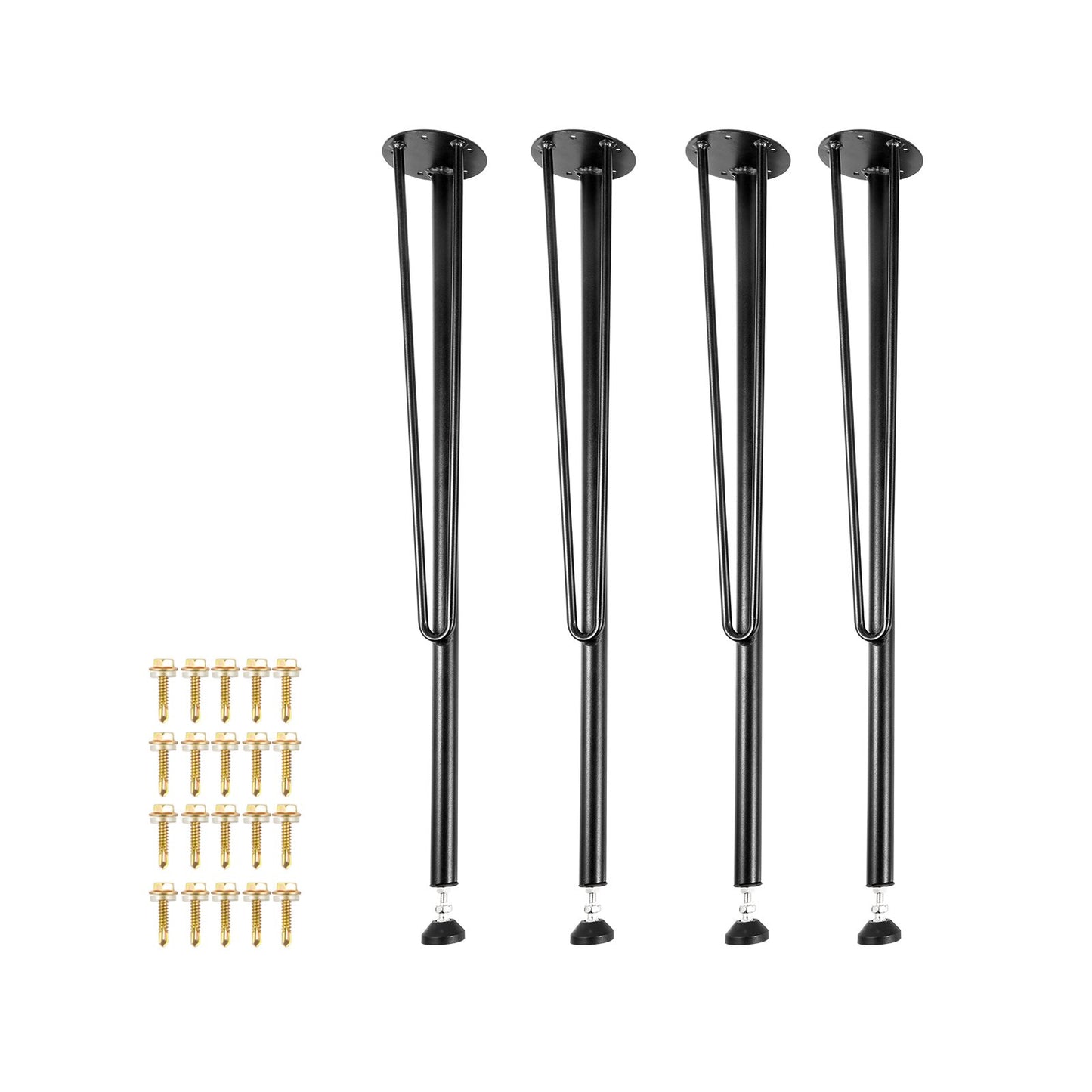 Hårnål metall bordsben 28 tums skrivbordsben Set med 4 kraftiga bänkben 3-stavs metallmöbler ben Smidesjärn Soffbordsben Hemma DIY för matbord med gummigolvskydd Svart