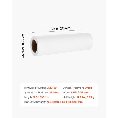 Nackstödspappersrullar 25 st 8,5"x125ft Crepe medicinskt undersökningspapper engångs |  EU