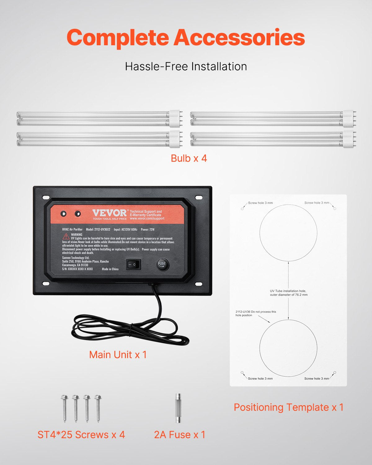 HVAC Air Purifier Whole House 72W 16 Inch UV Light In Duct For AC System