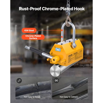 permanentmagnetisk lyftanordning, 1000 kg dragkapacitet, kraftig N42 neodymlyftmagnet med frigöringshandtag och stålkrok, används i verkstadskran och lyftanordning, för lyft av plåt, stål och bräda |  EU