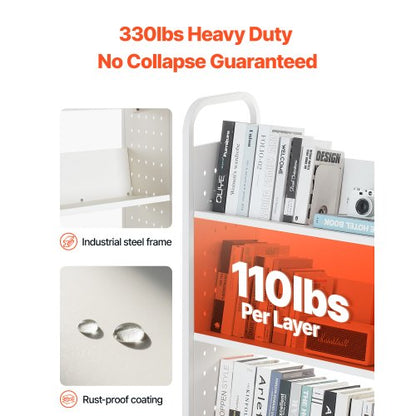 3-Tier Rolling Book Cart Single-Sided V-Shaped Shelf Book Cart in White | EU